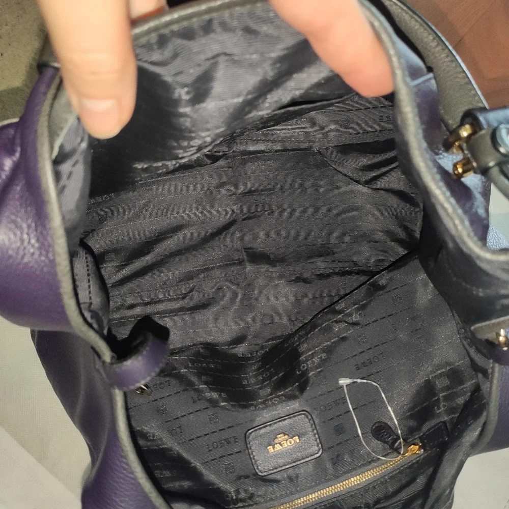 LOEWE Calle Purple Gray Trim Leather Hobo Bag - Picture 11 of 13